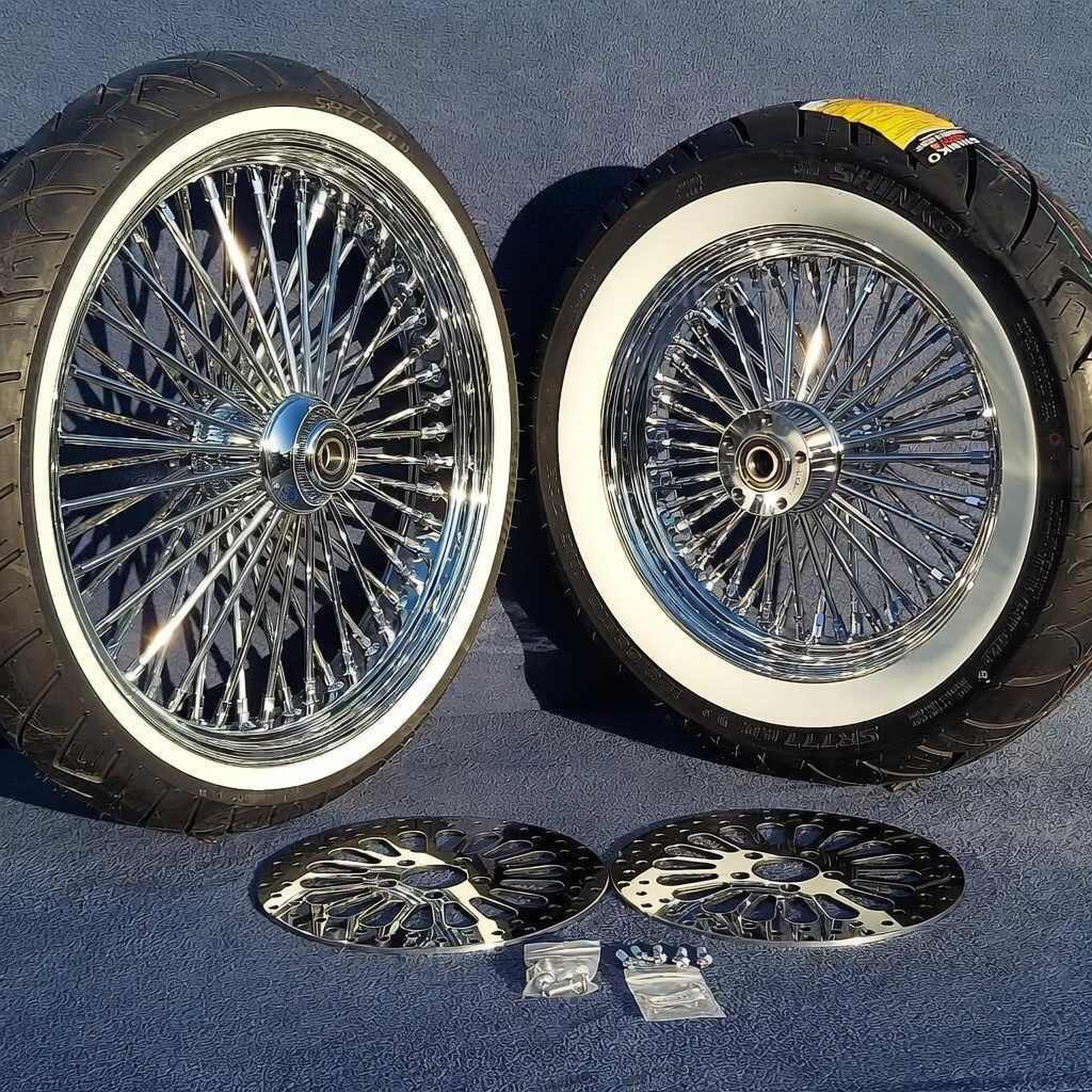 Harley-Davidson Chrome Wire-Spoke Wheels with Whitewall Tires - Image 5