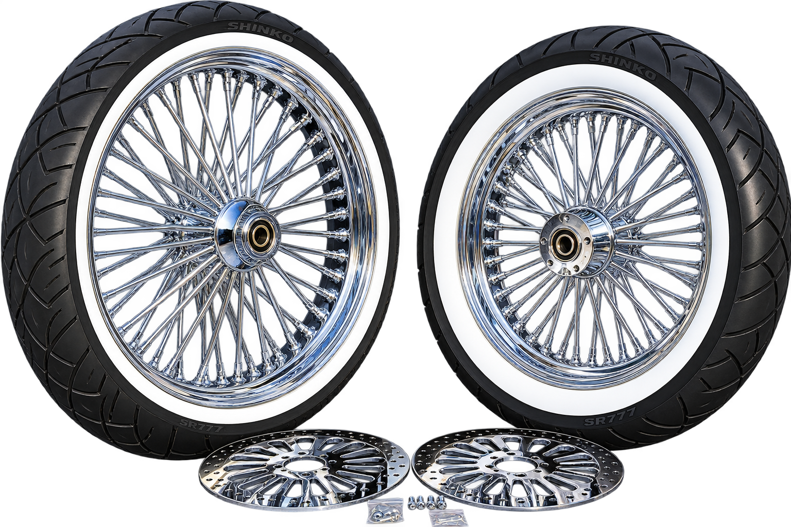 Harley-Davidson Chrome Wire-Spoke Wheels with Whitewall Tires