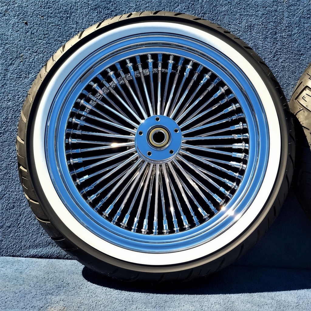 Harley-Davidson Chrome Wire-Spoke Wheels with Whitewall Tires - Image 4