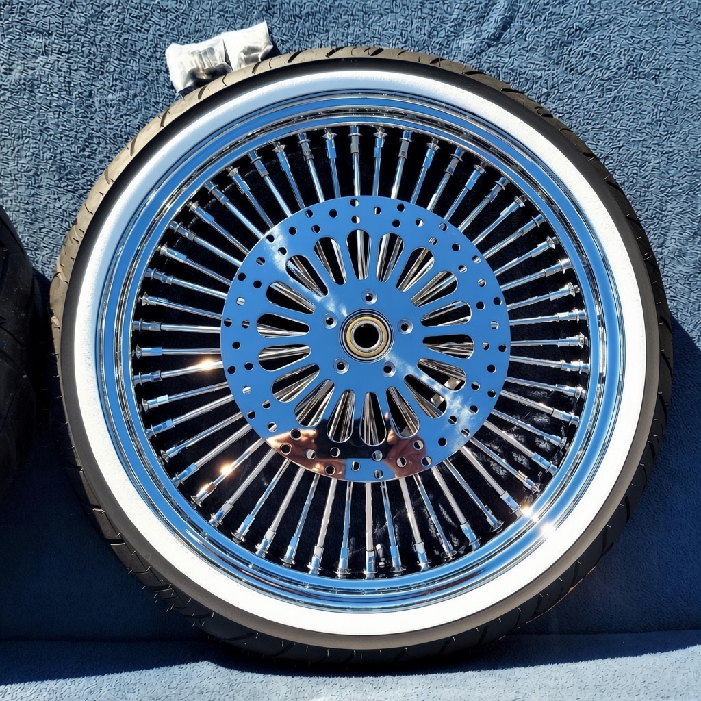 Harley-Davidson Chrome Wire-Spoke Wheels with Whitewall Tires - Image 3