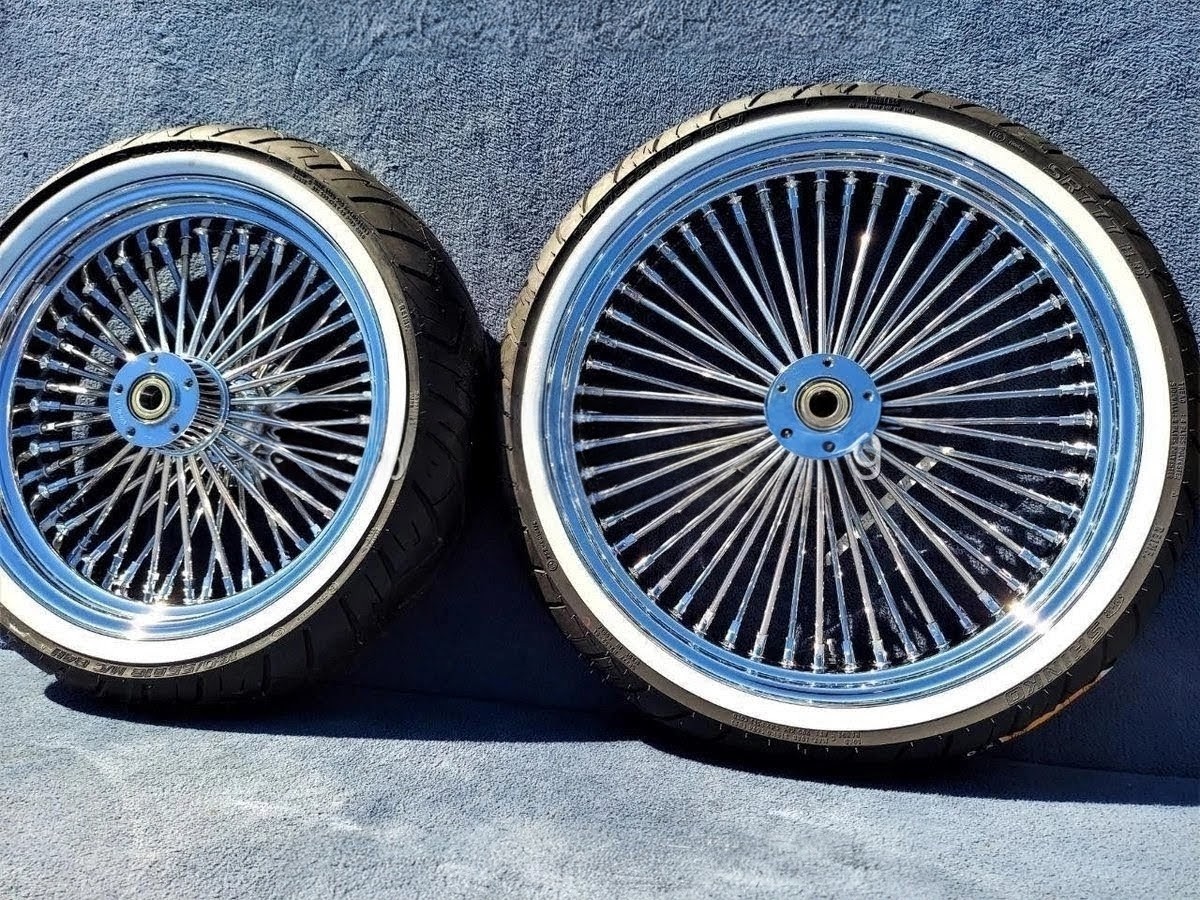 Harley-Davidson Chrome Wire-Spoke Wheels with Whitewall Tires - Image 2